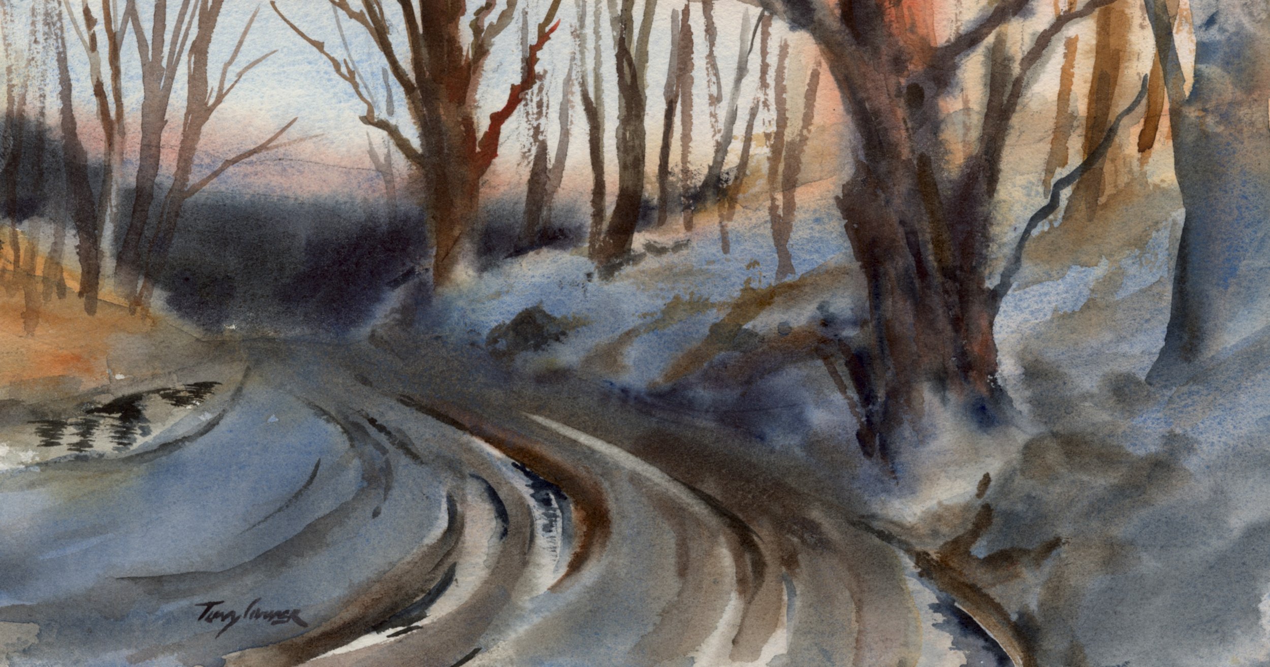 Timber Jetty - original watercolor seascape painting by Tony